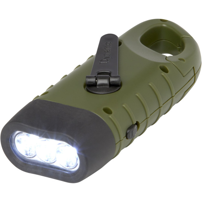 Promotional Helios Recycled Plastic Solar Dynamo Flashlight With Carabiner