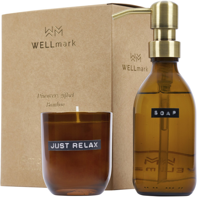 Promotional Wellmark Discovery 200ml Hand Soap Dispenser & 150g Candle Set Bamboo Fragrance