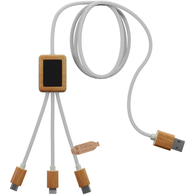 Promotional SCX.Design C39 3-In-1 RPET Light-Up Logo Charging Cable With Squared Bamboo Casing