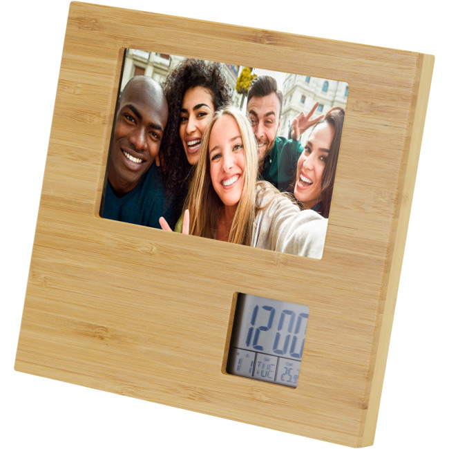 Promotional Sasa Bamboo Photo Frame With Thermometer