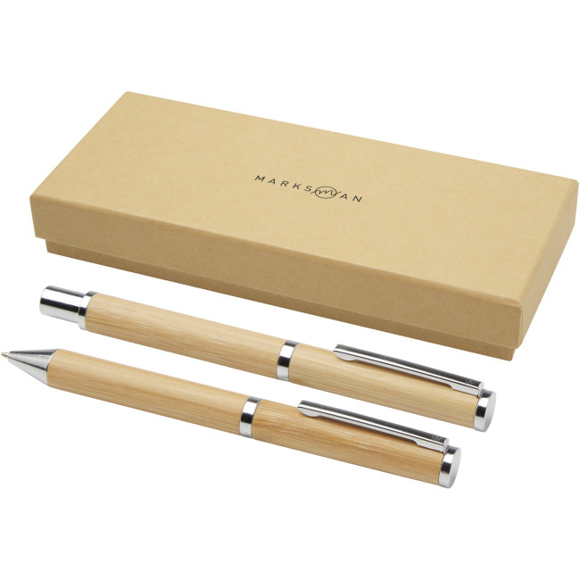 Promotional Apolys Bamboo Ballpoint And Rollerball Pen Gift Set