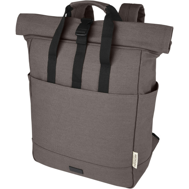 Promotional Joey 15” GRS Recycled Canvas Rolltop Laptop Backpack 15L - Image 1