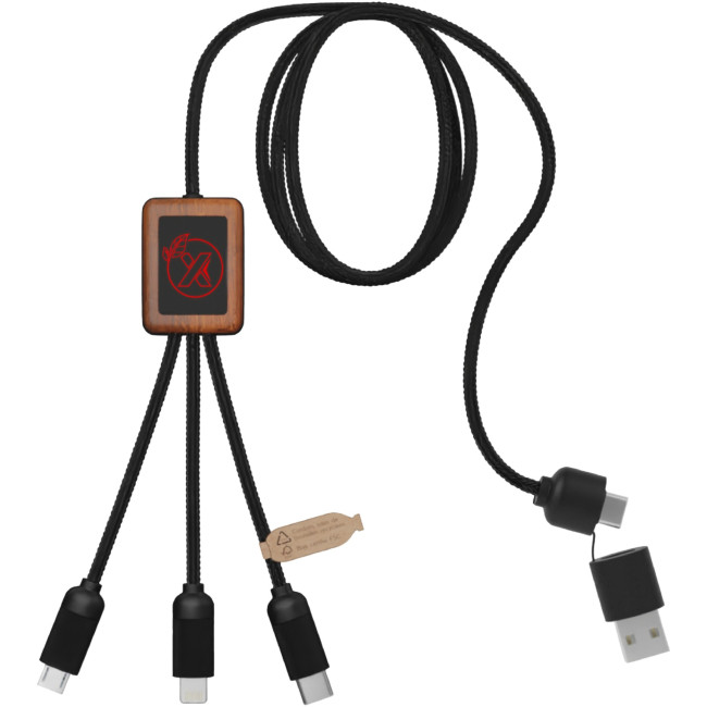 Promotional SCX.Design C38 5-In-1 RPET Light-Up Logo Charging Cable With Squared Wooden Casing - Image 3