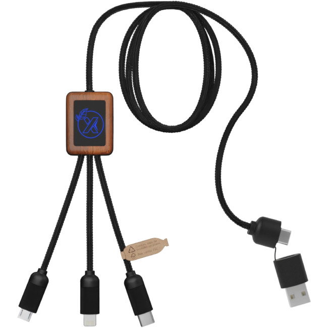 Promotional SCX.Design C38 5-In-1 RPET Light-Up Logo Charging Cable With Squared Wooden Casing - Image 2