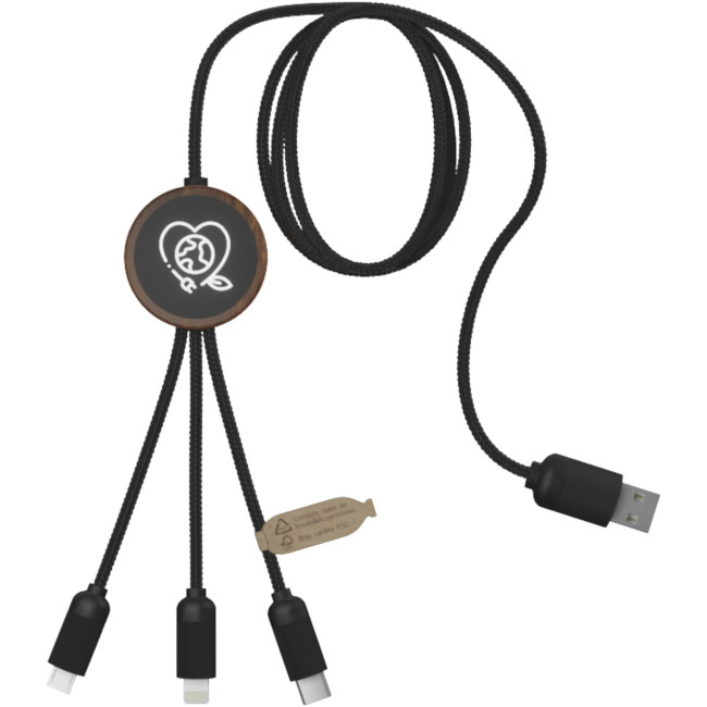 Promotional SCX.Design C36 3-In-1 RPET Light-Up Logo Extended Charging Cable With Round Bamboo Casing