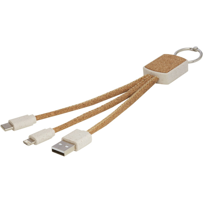 Promotional Bates Wheat Straw And Cork 3-In-1 Charging Cable