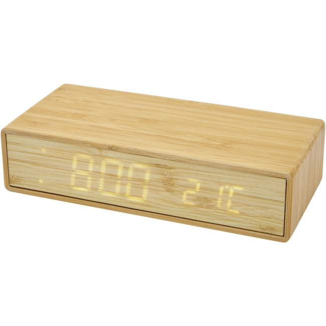 Promotional Minata Bamboo Wireless Charger With Clock