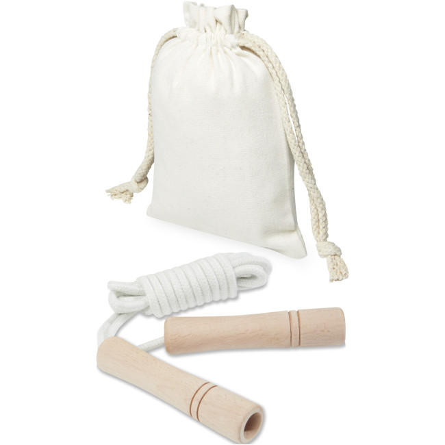 Promotional Denise Wooden Skipping Rope In Cotton Pouch