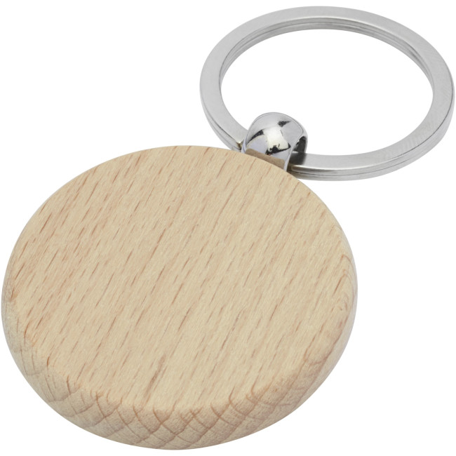 Promotional Giovanni Beech Wood Round Keychain