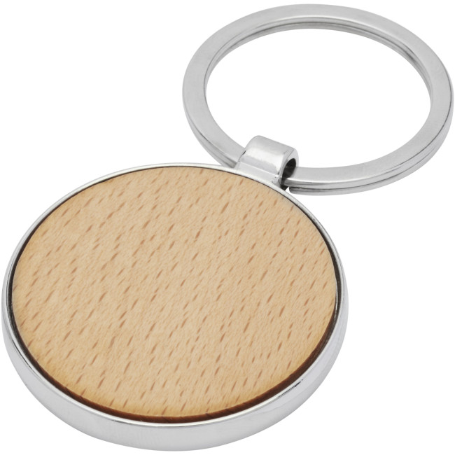 Promotional Moreno Beech Wood Round Keychain