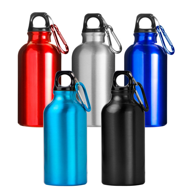 Promotional Marney Aluminium Single Walled Bottle With Carabiner 400ml - Image 1