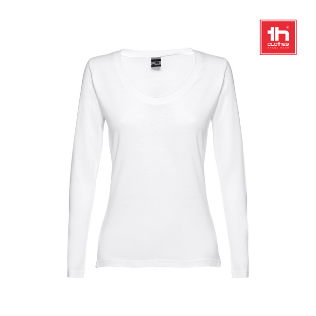 Promotional Bucharest Women's Long-Sleeved Scoop Neck Fitted T-shirt Cotton White