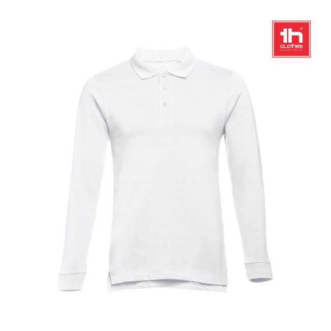 Promotional Bern Men's Long-Sleeved 100% Cotton Piqué Polo Shirt  White