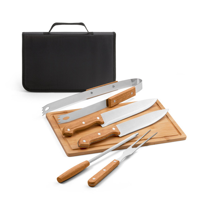 Promotional Flare 5 Piece Wooden & Stainless Steel Barbecue Set