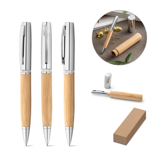 Promotional Fuji Bamboo & Metal Ballpen With ABS Case