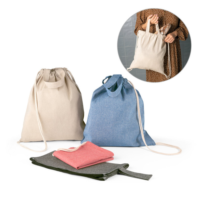 Promotional Rissani Recycled Cotton Drawstring Bag 140 g/m²