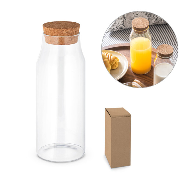 Promotional Borosilicate Glass Bottle With Cork Lid 1L