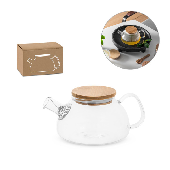 Promotional Borosilicate Glass Teapot With Bamboo Lid 750ml