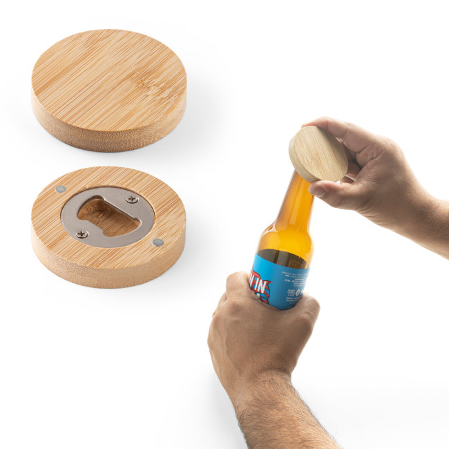 Promotional Bamboo Coaster With Bottle Opener