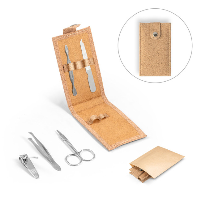 Promotional Zena Stainless Steel Manicure Set In Cork Pouch