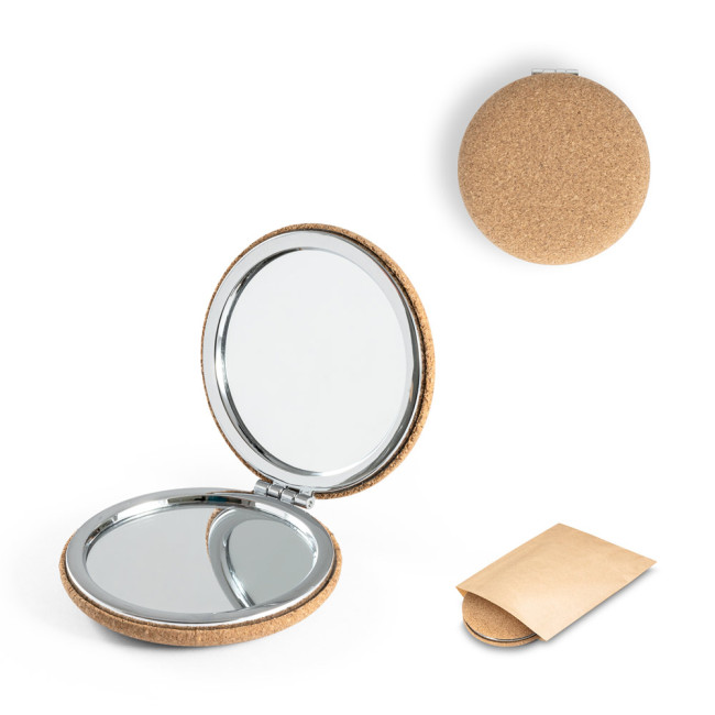 Promotional Tilbury Folding Cosmetic Mirror In Cork