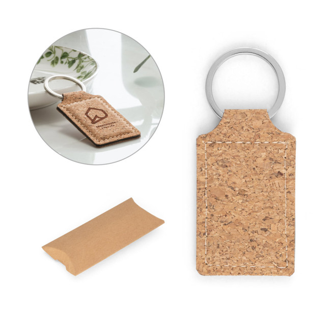 Promotional Rectangular Shaped Cork Keyring