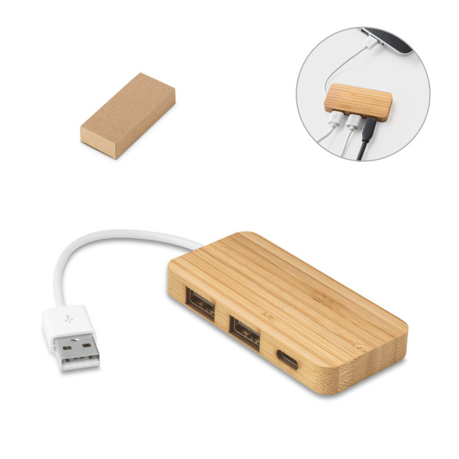 Promotional Bamboo USB Hub With 2 Ports