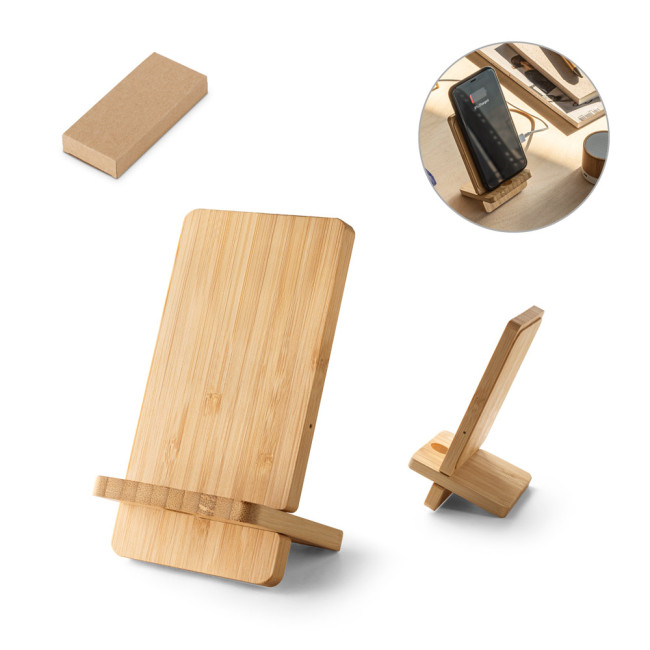 Promotional Wireless Charger & Bamboo Smartphone Holder