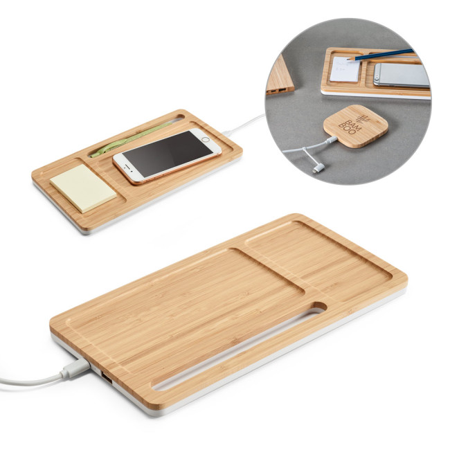 Promotional Bamboo Desk Organiser With Wireless Charger