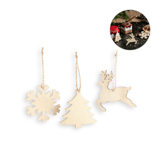 Promotional Set Of 3 Plywood Christmas Ornaments