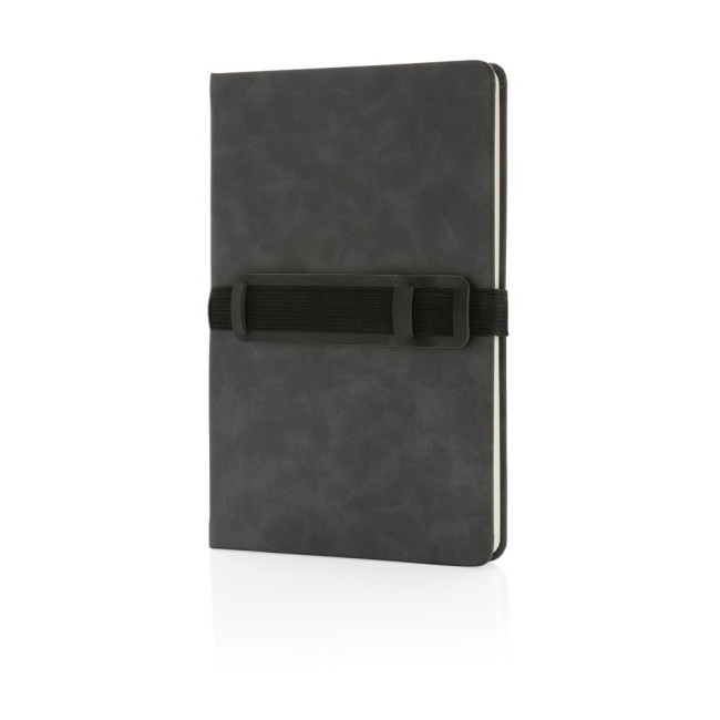 Promotional Deluxe Hardcover PU A5 Notebook With Phone And Pen Holder