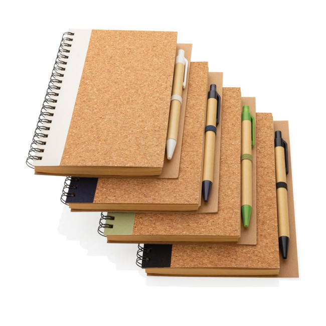 Promotional Cork Spiral Notebook With Pen