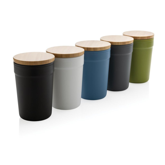 Promotional GRS Certified Recycled PP Mug With Bamboo Lid 300ml - Image 1