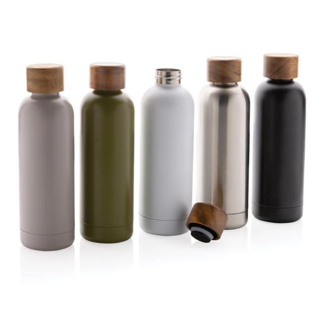 Promotional Wood RCS Certified Recycled Stainless Steel Vacuum Bottle 500ml - Image 1