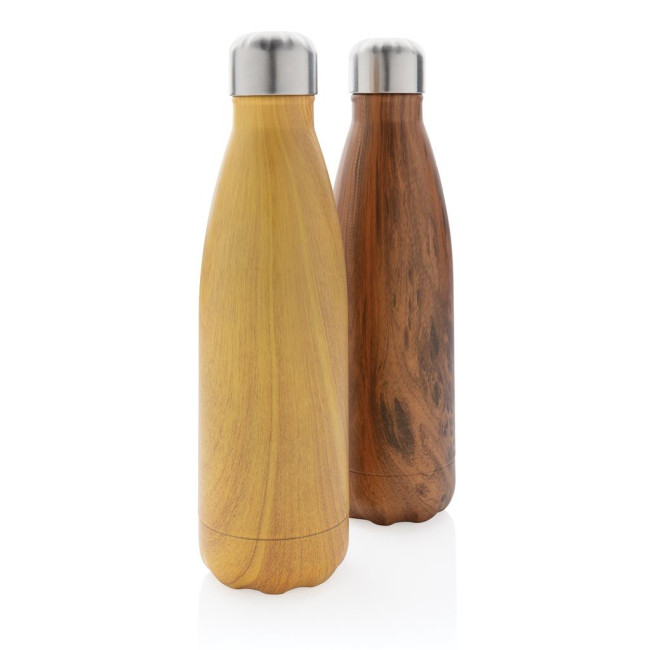 Promotional Vacuum Insulated Stainless Steel Bottle With Wood Print 500ml - Image 1