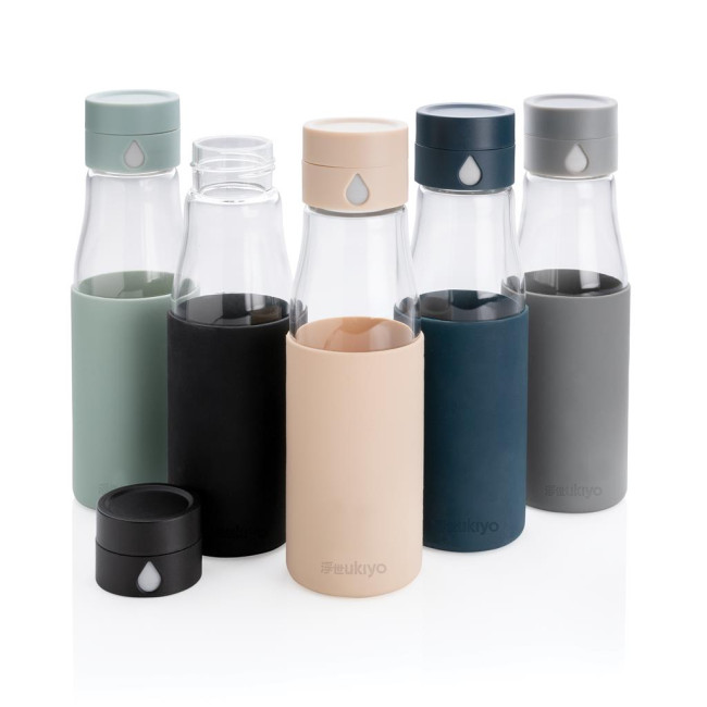 Promotional Ukiyo Glass Hydration Tracking Bottle With Sleeve 600ml - Image 1