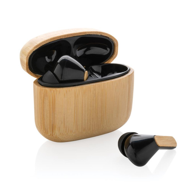 Promotional Bamboo Earbuds With RCS Recycled Plastic