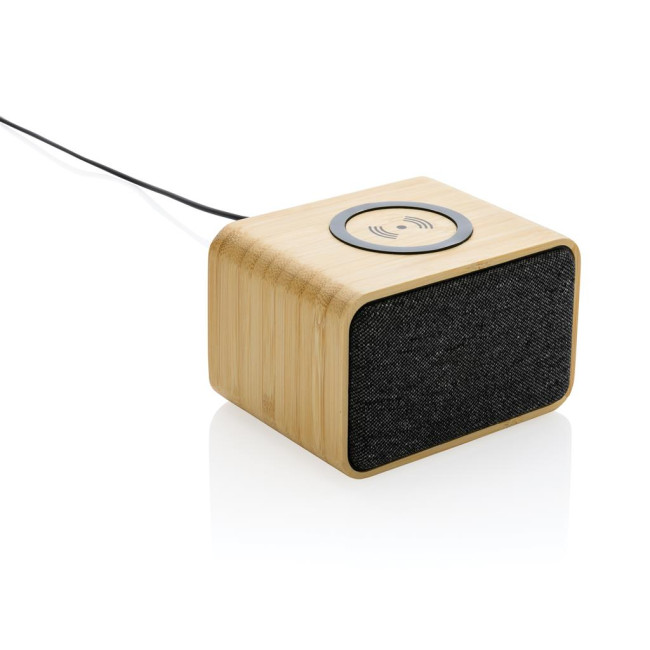 Promotional RCS Rplastic 3W Speaker With Bamboo 5W Wireless Charger