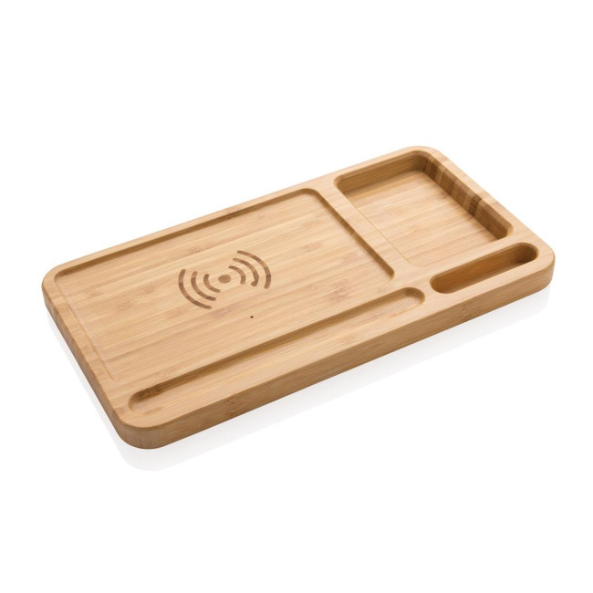 Promotional Bamboo Desk Organiser & Wireless Charger 10W