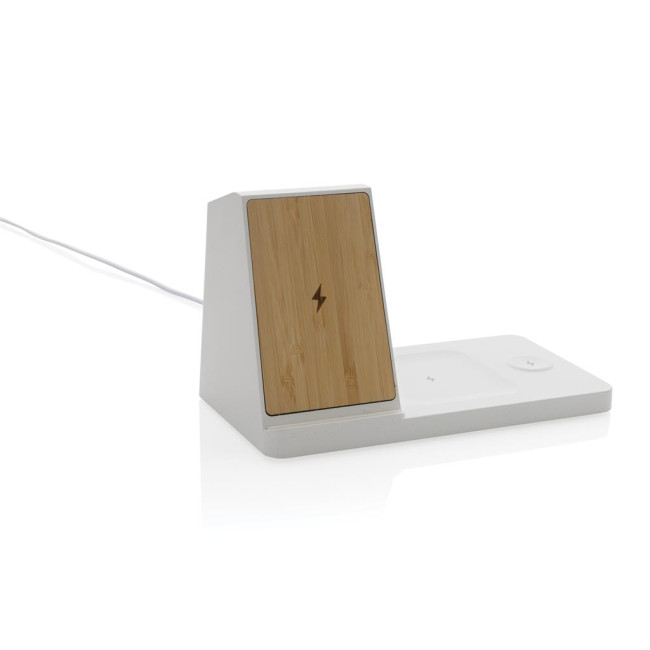 Promotional Ontario Recycled Plastic & Bamboo 3-In-1 Wireless Charger