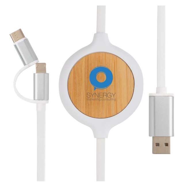 Promotional 3-In-1 Cable With Bamboo Wireless Charger 5W