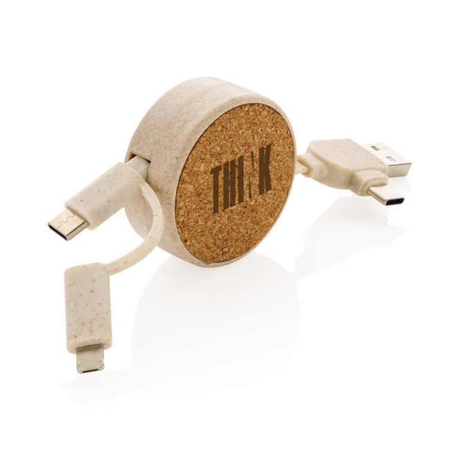 Promotional Cork And Wheat 6-In-1 Retractable Cable