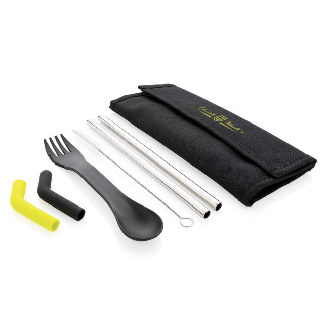 Promotional Tierra 2Pcs Straw And Cutlery Set In Pouch - Image 3