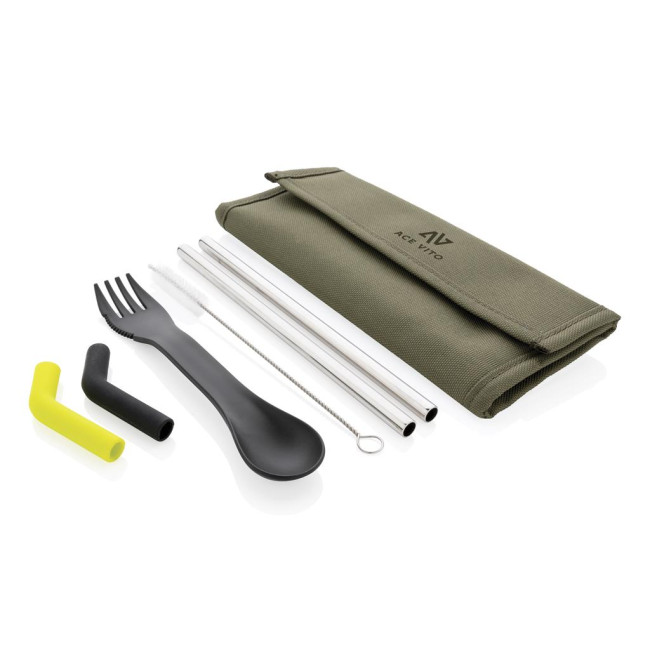 Promotional Tierra 2Pcs Straw And Cutlery Set In Pouch - Image 1