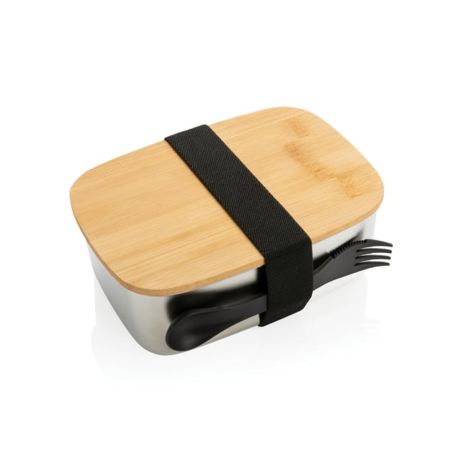 Promotional Stainless Steel Lunchbox With Bamboo Lid And Spork