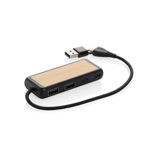 Promotional Link RCS Recycled Plastic & Bamboo Dual Input USB Hub