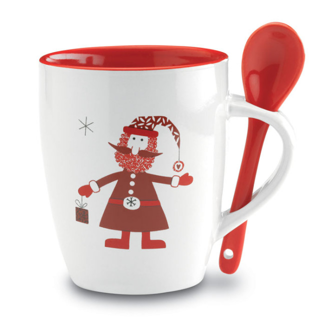 Promotional Santa Claus Ceramic Mug With Spoon 250ml