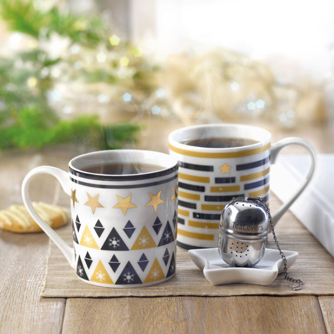 Promotional Ceramic Mug Set With Tea Filter & Mini Plate - Image 3