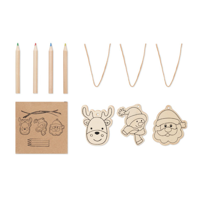 Promotional Colouring Wooden Christmas Ornaments Set