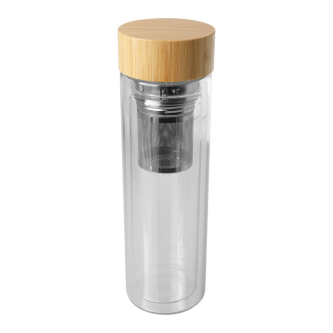 Promotional Bailey Borsilicate Glass Infuser Bottle With Bamboo Lid 400ml